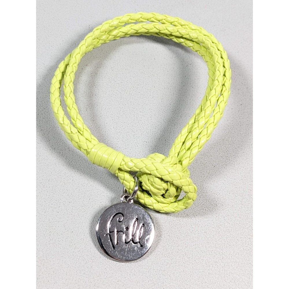 Vera Bradley Frill Green Braided Cord‎ Silver Charm Bracelet 7.5 inches